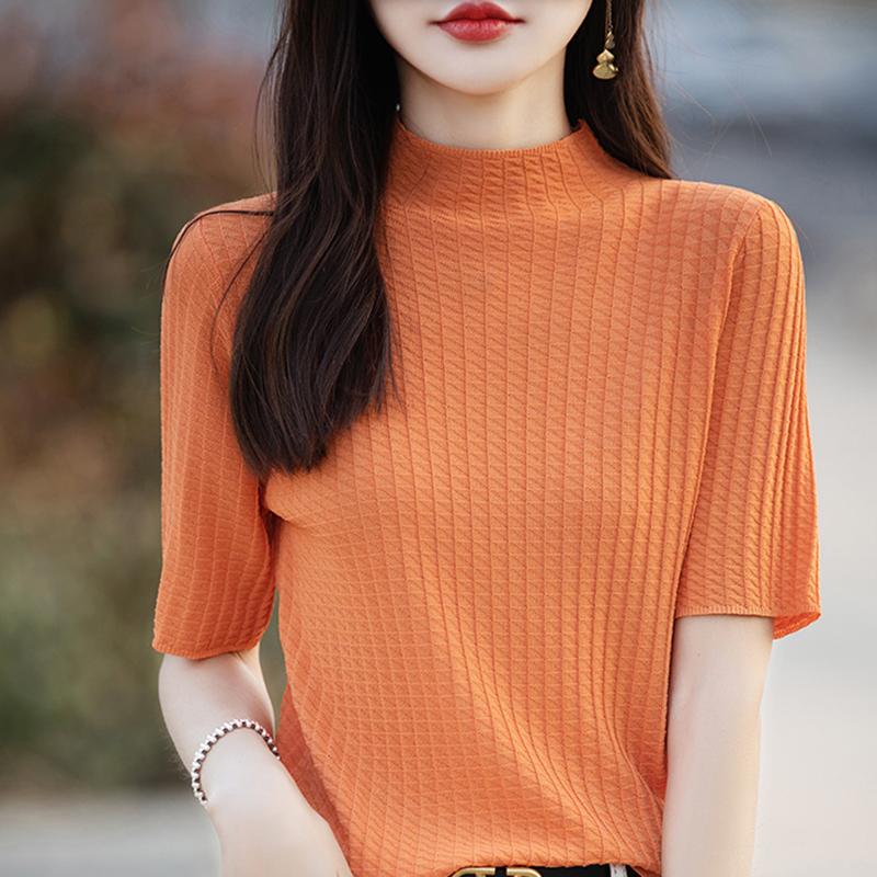 Women Knit T-shirt MODERN NEW SAGA Summer Knitted Shirt Short Sleeve Tees Spring Knit Pullover Knit Tops