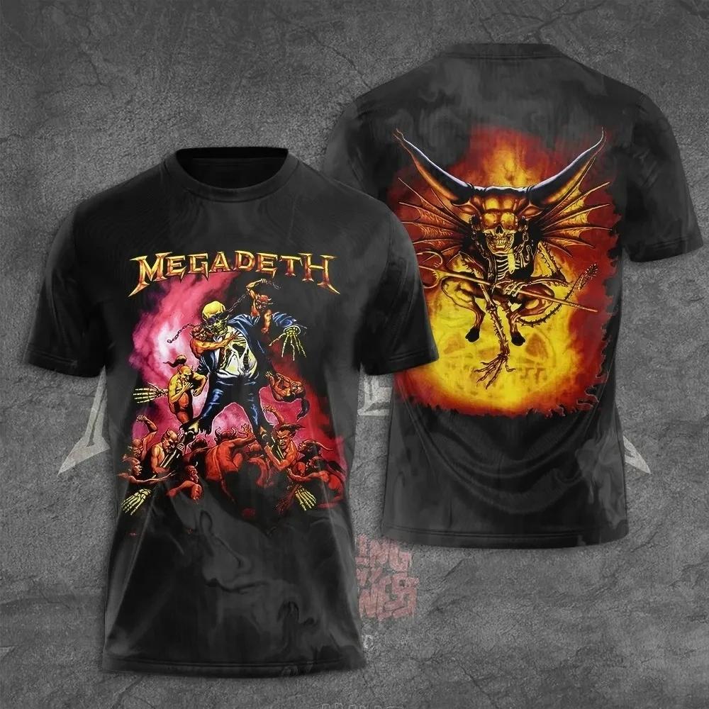 Nové 2026 Rocková Kapela Megadeth 3D Tištěné Pánské a Dámské Tričko Módní Krátký Rukáv Punk Hip Hop Street Harajuku Top