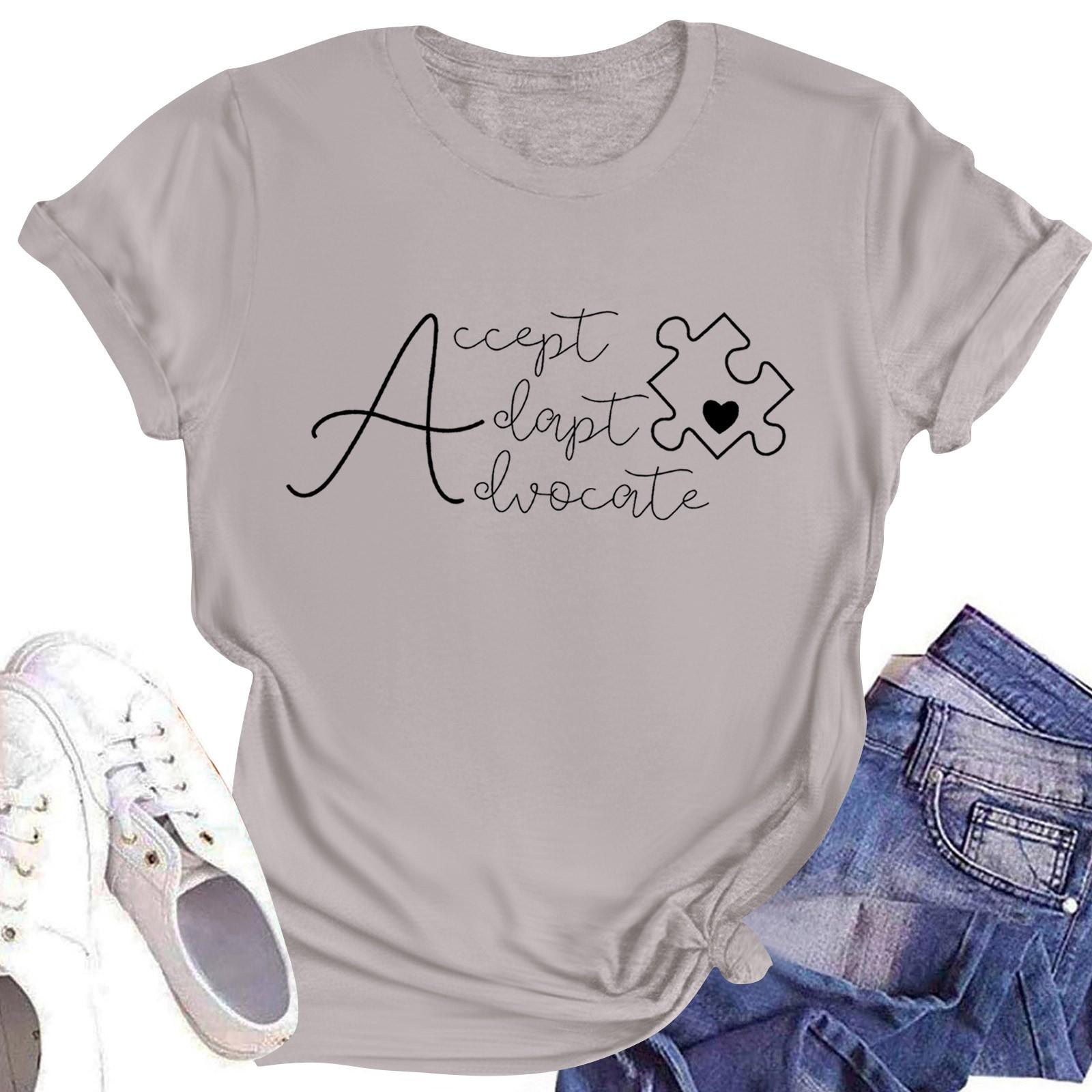 

Женская повседневная футболка с короткими рукавами и круглым вырезом с принтом и буквенным топом L