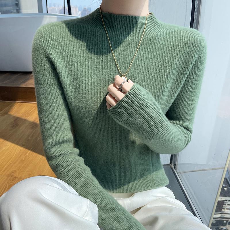 

Женский облегающий шерстяной свитер в рубчик - Высокий воротник, Универсальный трикотаж для осени/зимы M (Suitable for 95-100 jin)