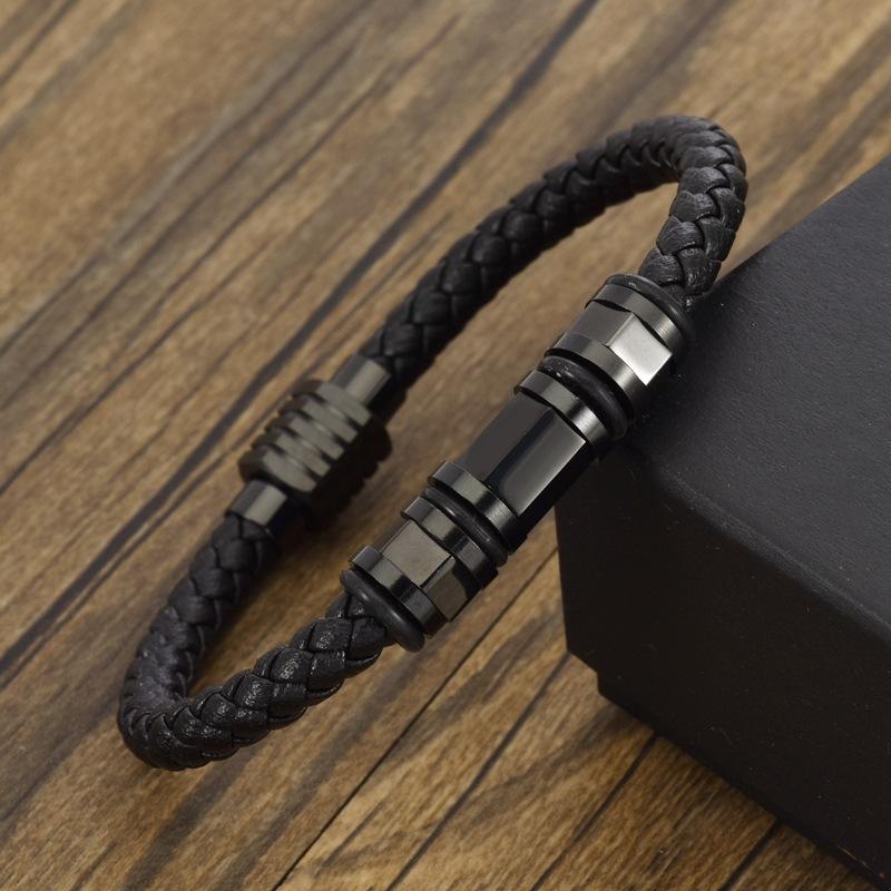 2026 New Gold-plated Transfer Beads, Hand-woven Leather Bracelet, Magnet Buckle Leather Bracelet