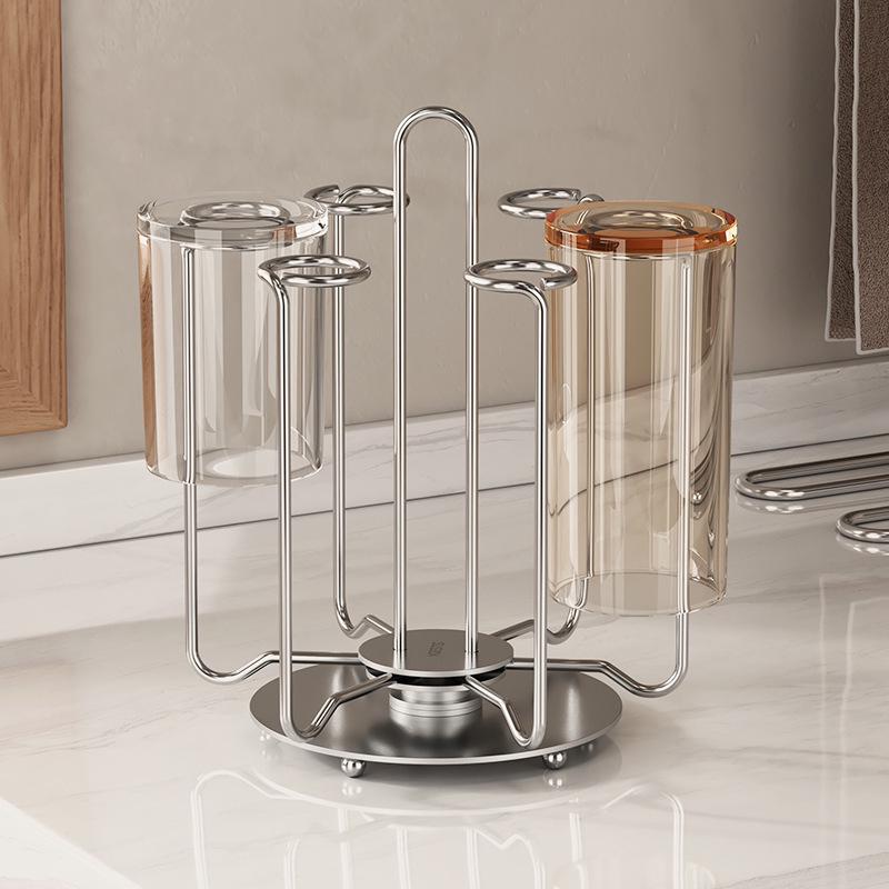 Stainless Steel Rotating Cup Holder & Draining Rack for Countertop