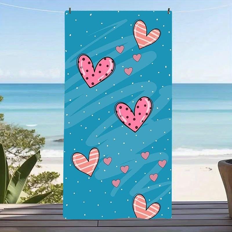 Farbig gepunktetes Herz Regenbogen Cartoon Druck Strandtuch Schnelltrocknend Sandfest Pooltuch Süßes Sommerurlaub Strandtuch