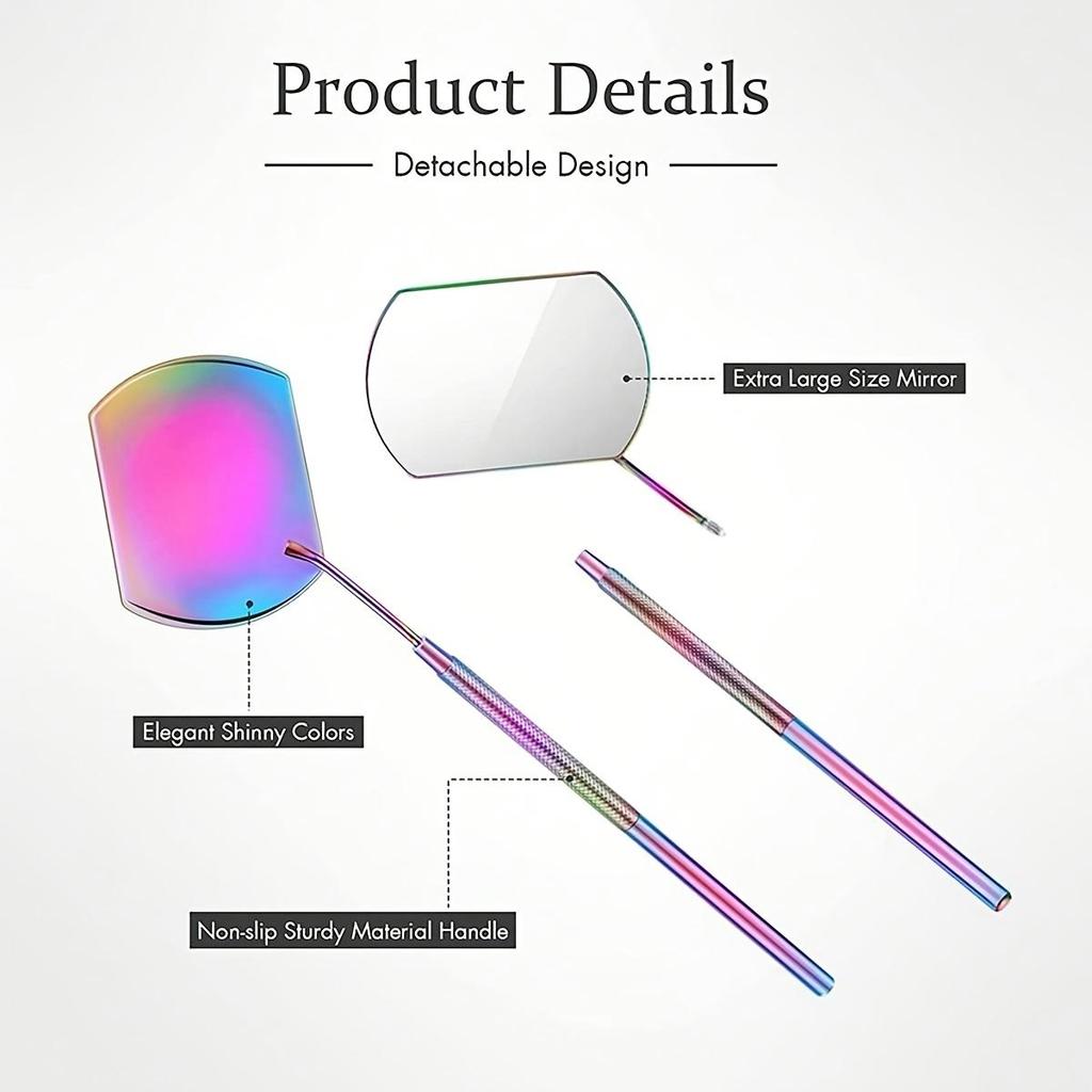 1 specchio per trucco in acciaio inossidabile per extension ciglia, specchio portatile a mano con design staccabile, finitura lucida, cornice a tema floreale
