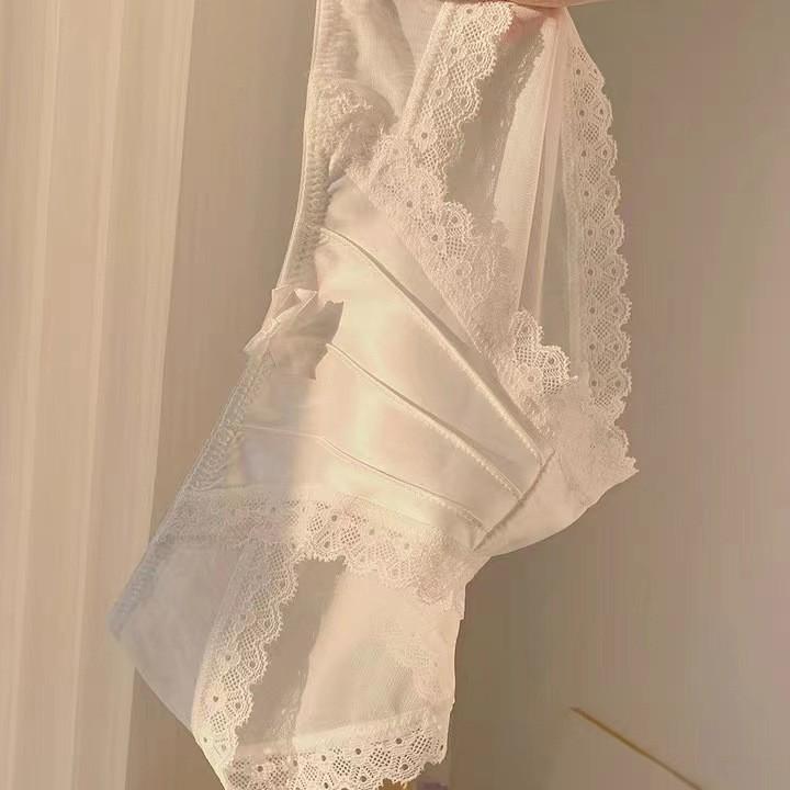 French retro satin panties women's lace sexy mesh briefs