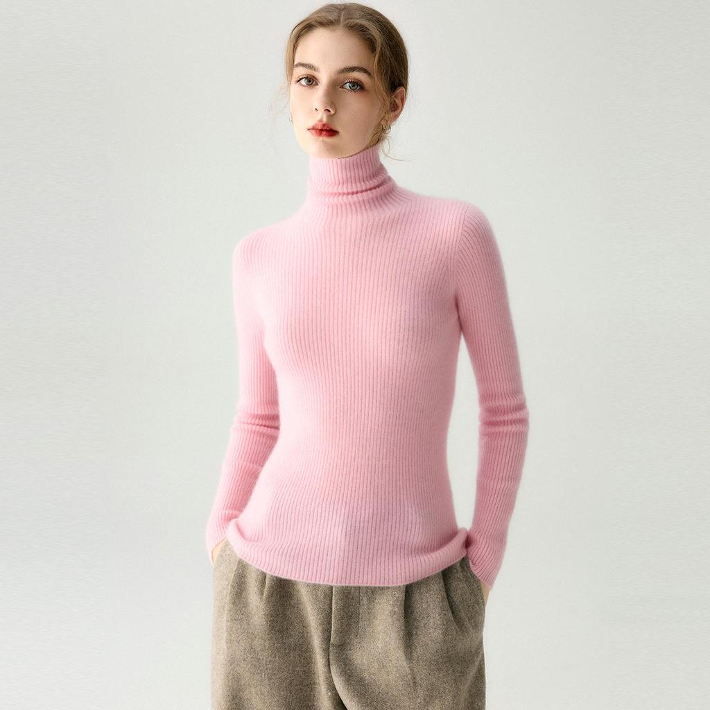 Women's High-Neck 100% Pure Cashmere Slim-Fit Sweater - Seamless, Flattering Knit in Solid Colors