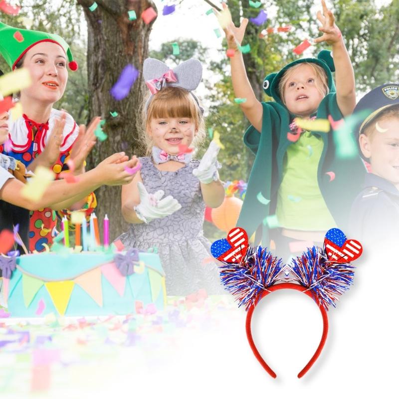 Independence Day Headbands With Double Heart Design And Stripes July 4th Parades Headbands Hair Decors For Celebrations