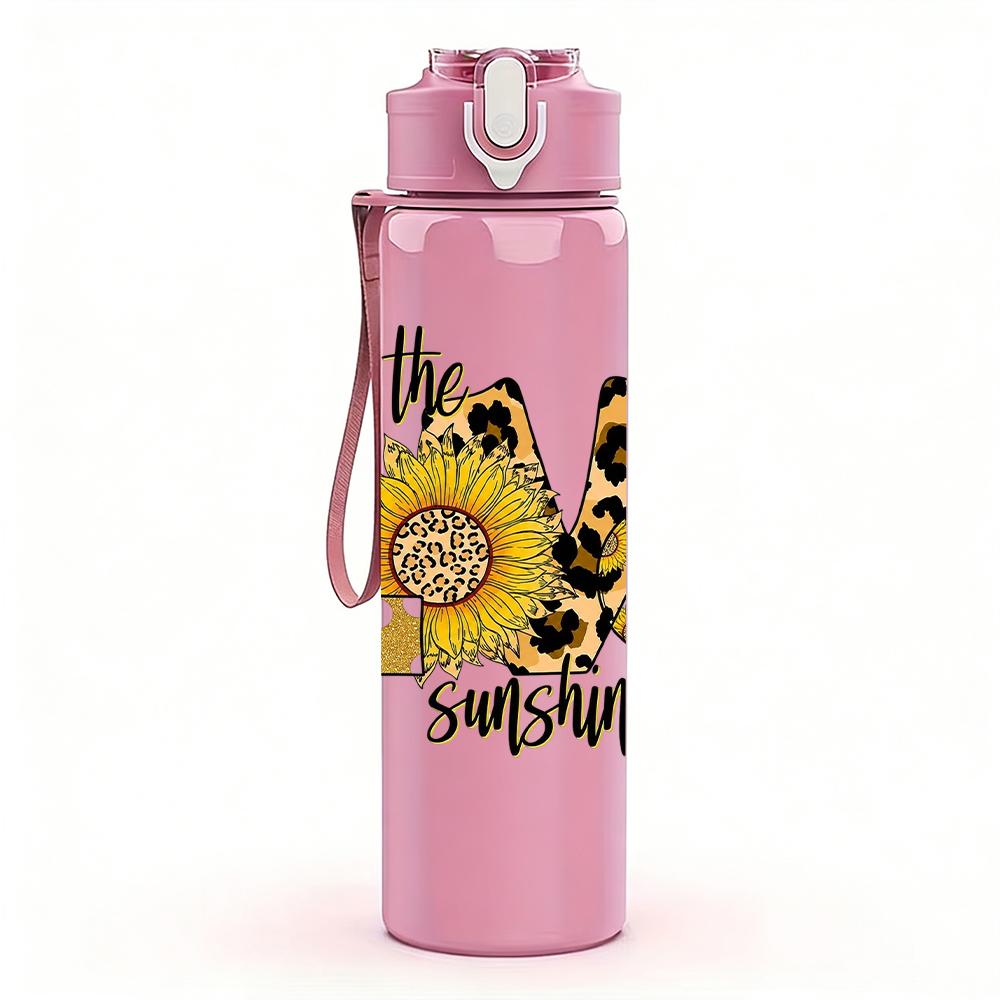 1PC Leopard Sunflower Quote Graphic,750ml Color Plastic Sports Water Bottle,Leakproof Flip Straw Lid,Suitable for Sports Office Home Use