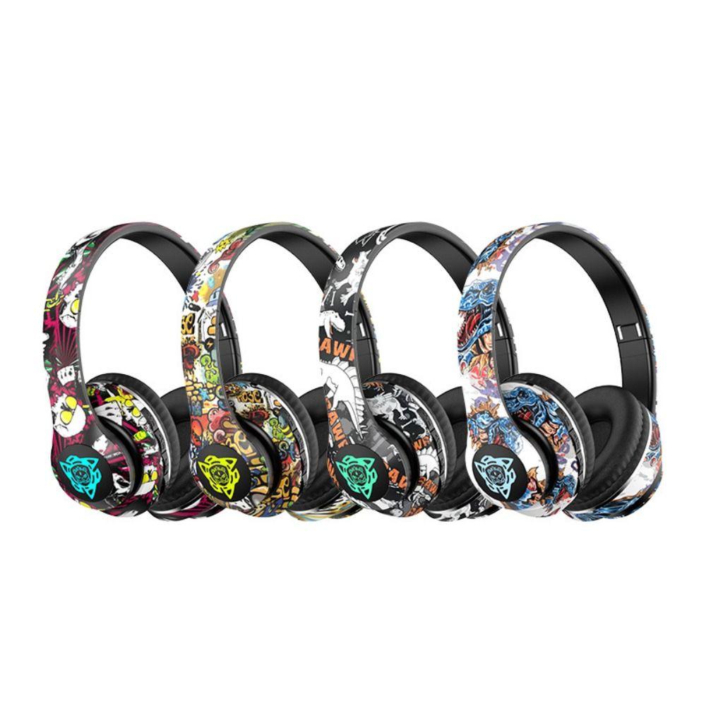 New Graffiti Bluetooth Headphones Hi-Fi Sound Bass Foldable Wireless Headphone Built In Mic Earphone Headset