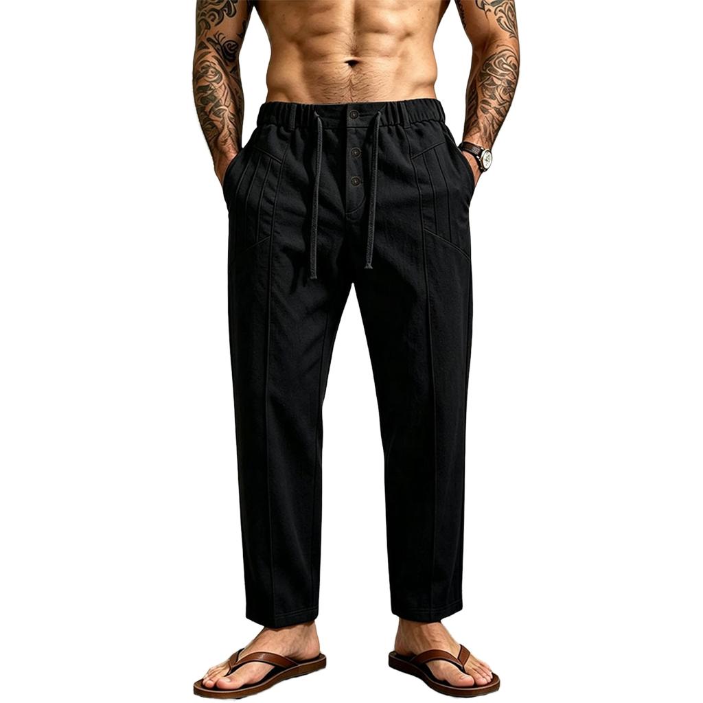 Men's Casual Linen Pants with Waist Straight Leg Color