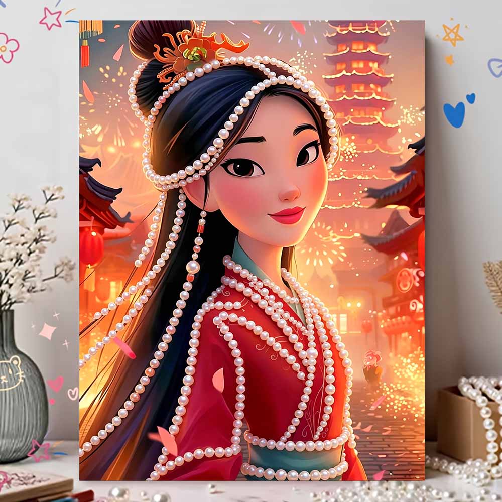 Disney Pearl Painting Pearl Aesthetic Mulan for Beginners and Adults, DIY Pearl Diamond Art Painting Kit for Home Wall Decor Gifts