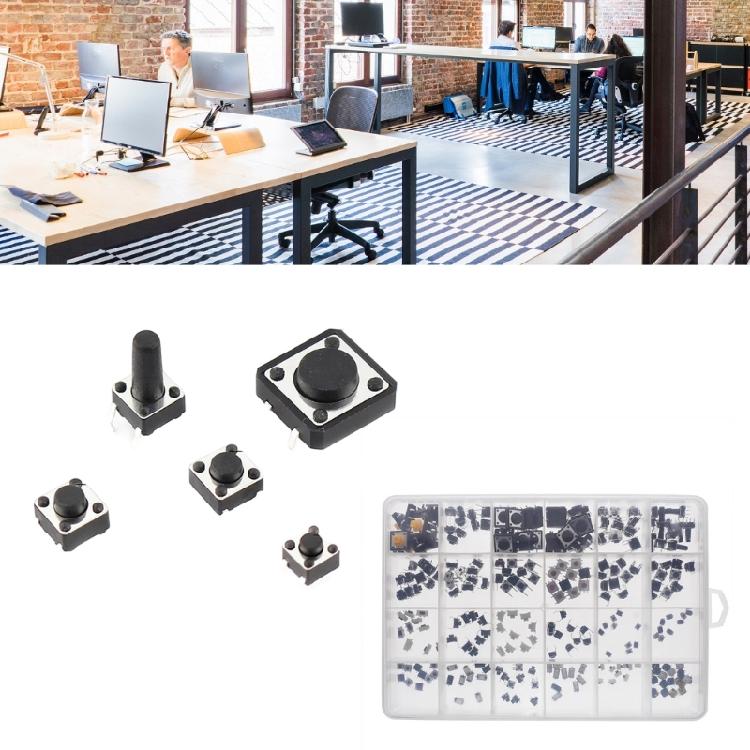 250Pcs 25 Values Momentary Tactile Push Button Switches Assortment Kit 7 Size For Electronics