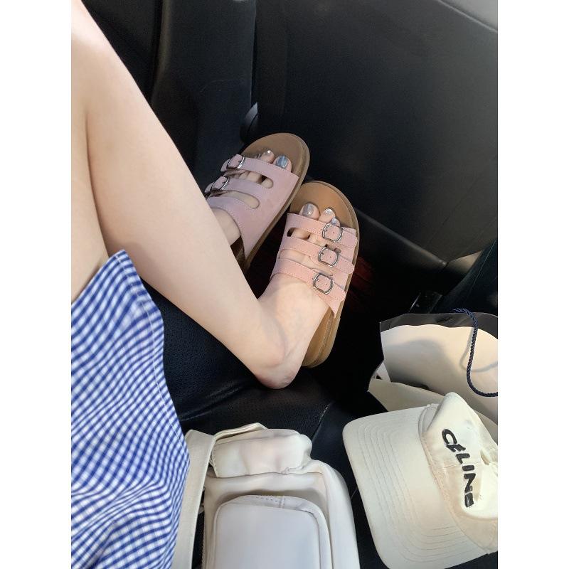 Sheepskin Grape Mother Three-breasted Slippers Women's Summer Versatile Casual Style Thick-bottomed Open-toed Birkencool Slippers