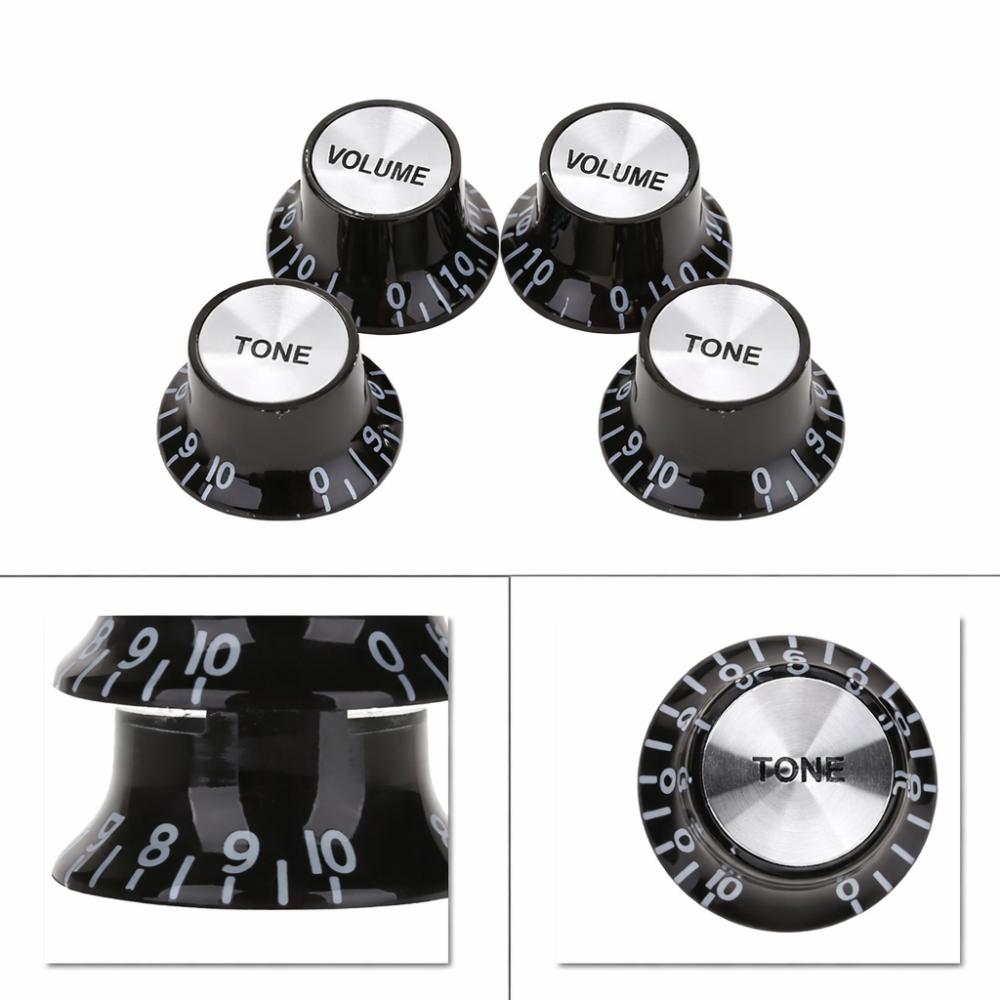 4Pcs Round design Guitar Tone Knobs Black Guitar Knobs Set  Electric Guitars