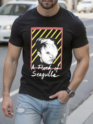 A Flock Of Seagulls Neon Logo Black Tshirt Casual Crew Neck