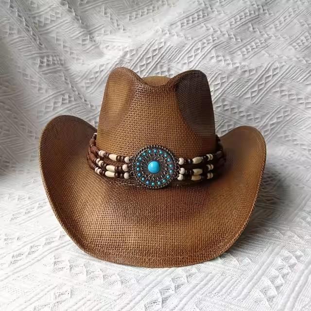 Western cowboy straw hat custom men and women retro wide-brimmed cowboy hat hollow hat sun hat sombrero