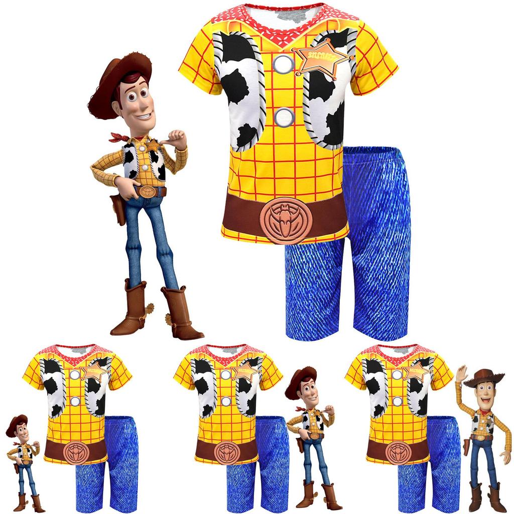 Adorable Toy Story 4 Kids Boys Woody Cosplay Short Sleeve T-shirt And Shorts Set