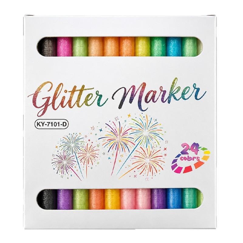 24-Color Dual-Tip Glitter Marker Set for Journaling, Painting & Graffiti