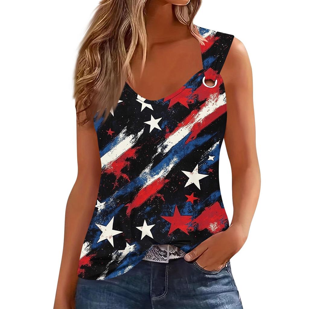 Womens Tank Top V Neck Basic Printed Casual Flowy Sleeveless Deep Side Cut Tops For Women