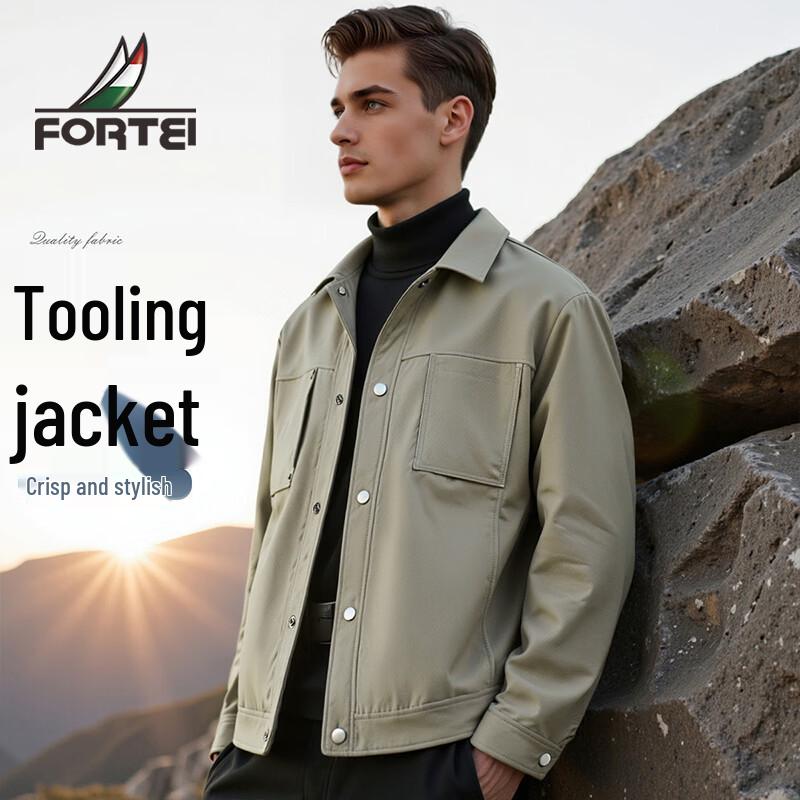 Futing Men s Windproof Multi-Pocket Workwear Jacket L