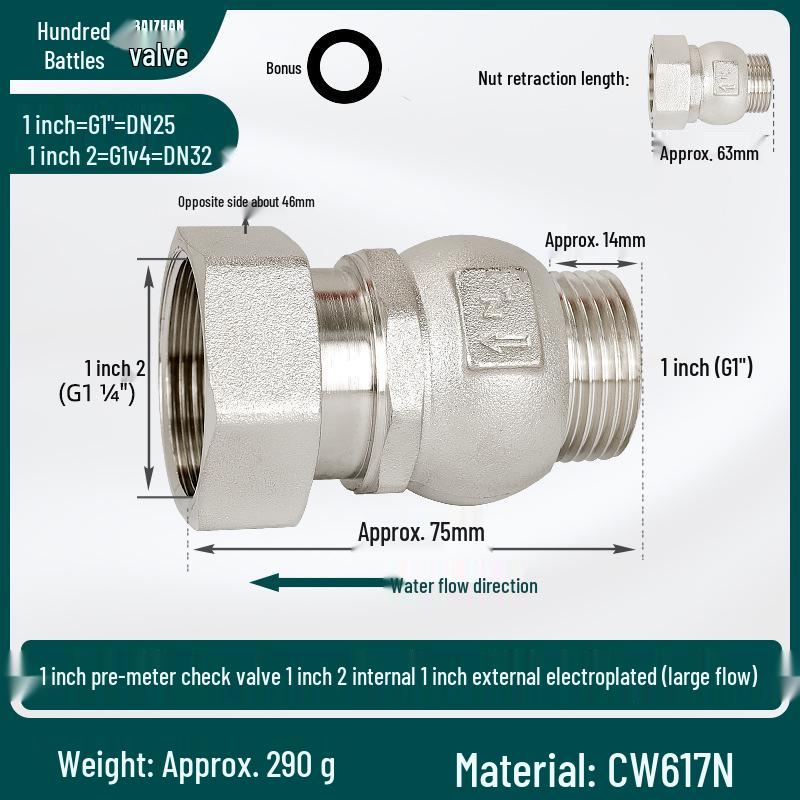 Copper Anti-Spin Check Valve DN15mm 1/2" To 3/4" - High Flow Household Shut-off Valve