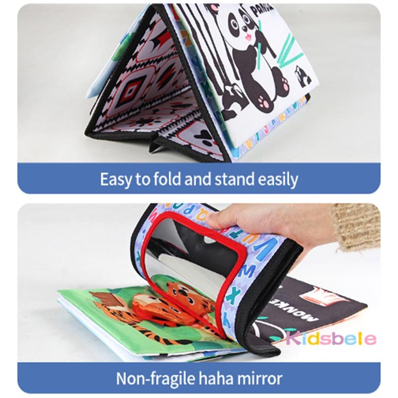 Funny Baby Tummy Time Soft Cloth Book Montessori Sensory Development Toy Colorful Animal Pattern Play Mat With Distorting Mirror