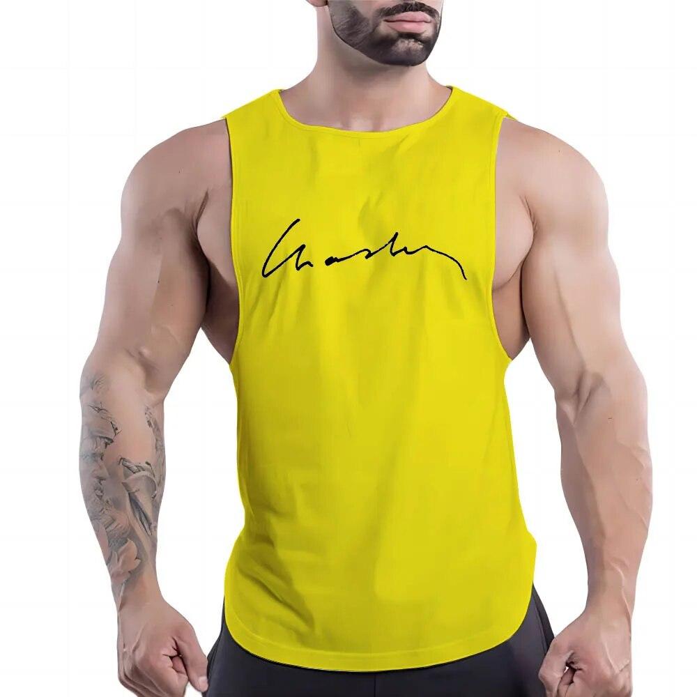 Summer Adult Men'S Outdoor Fitness Crew Neck Vest Trend Signature Pattern 2d Printed Breathable Comfortable Sleeveless Shirt