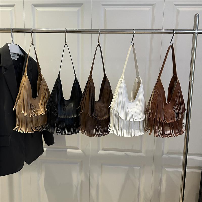 Lange Quasten Damenhandtasche Mode Umhängetaschen für Damen Handtasche Weiches PU-Leder lässige Hobo-Tasche Achseltasche Damen Tote