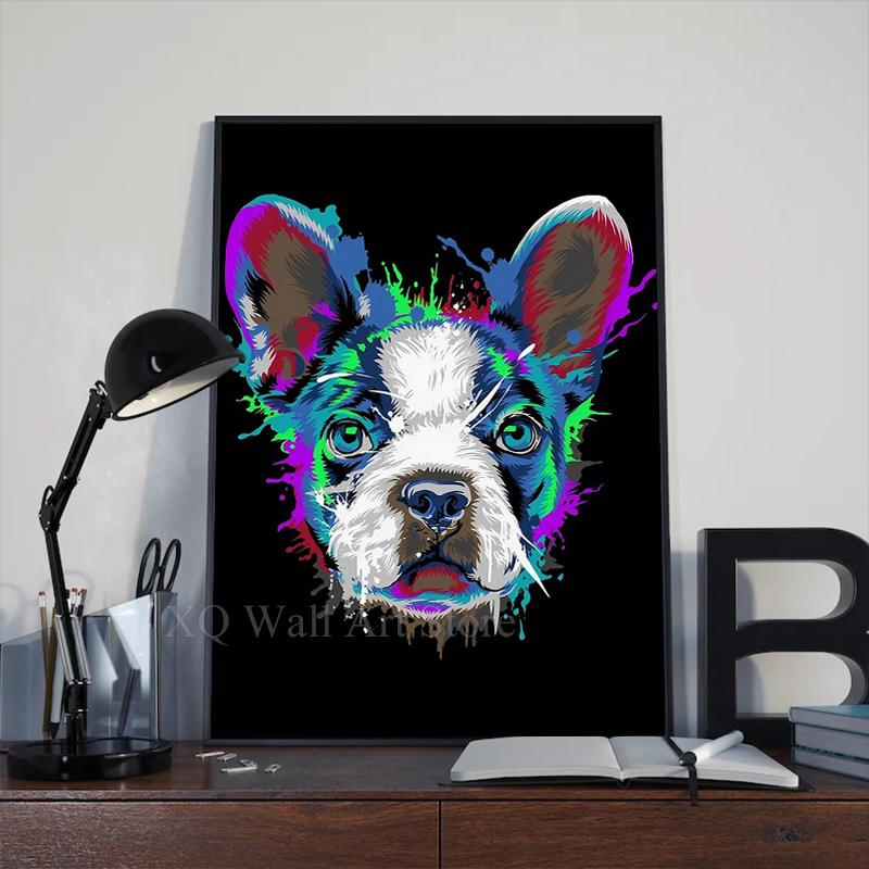 Abstract Watercolor French Bulldog Pug Posters Prints Canvas Painting Coloful Animal Dog Wall Art Picture Living Room Cuadros