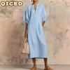 Fashion Summer Spring Solid Color Print 1/2 Sleeves V-Neck Casual Dresses