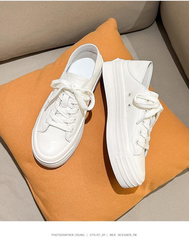 Chaussures Décontractées à Lacets en Cuir Souple Blanc Coréen pour Femmes 2025 - Sneakers de Sport Étudiantes Tendance et Polyvalentes Printemps/Été