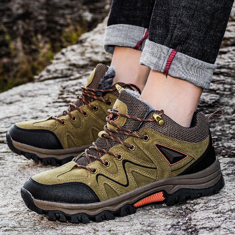 Men Winter Boots Hiking Shoes Green Men Casual Outdoor Climbing Athletic Shoes Warm with Fur Large Size