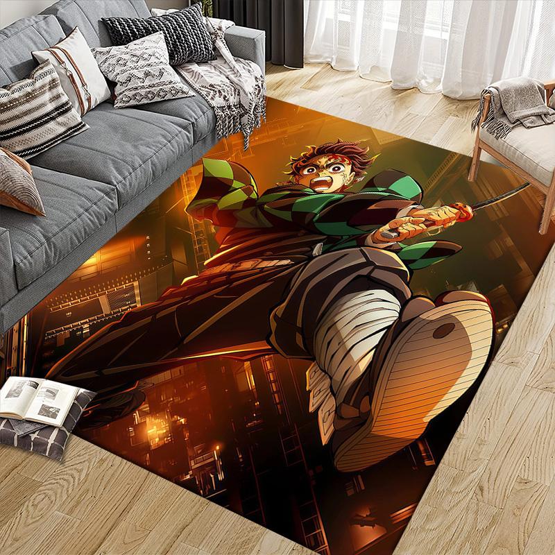 Tanjiro Kamado Flannel Pattern Square Carpet,Area Rug,Carpet Rug for Living Room Bedroom Sofa Playroom Decor,Non-slip Floor Mat