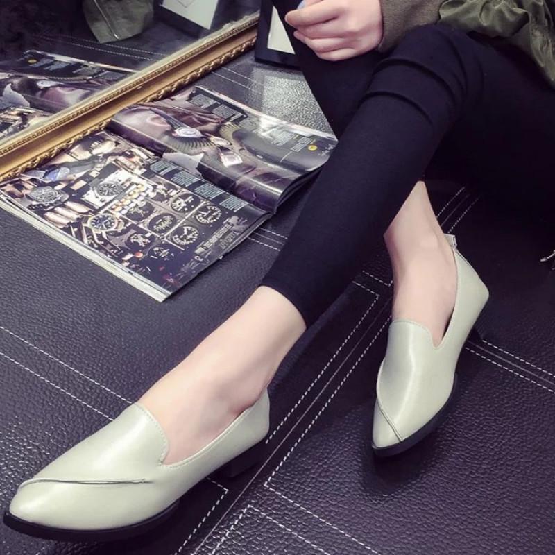 Buy Elegant Ladies Shoes PU Leather Shoes Tiptoed Female Shoes Flat