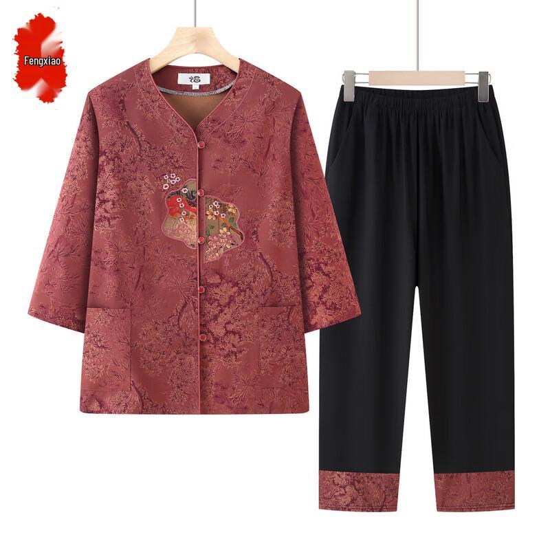 Women s Chinese Style Embroidered Summer Blouse Set 3XL