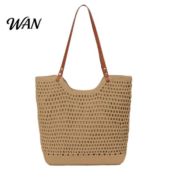 Portable Tote Bag Crochet Shoulder Bag, Large Capacity Lightweight Knit Handbag, Solid Color Handbag Summer Beach Purse for Women Holiday Commuting