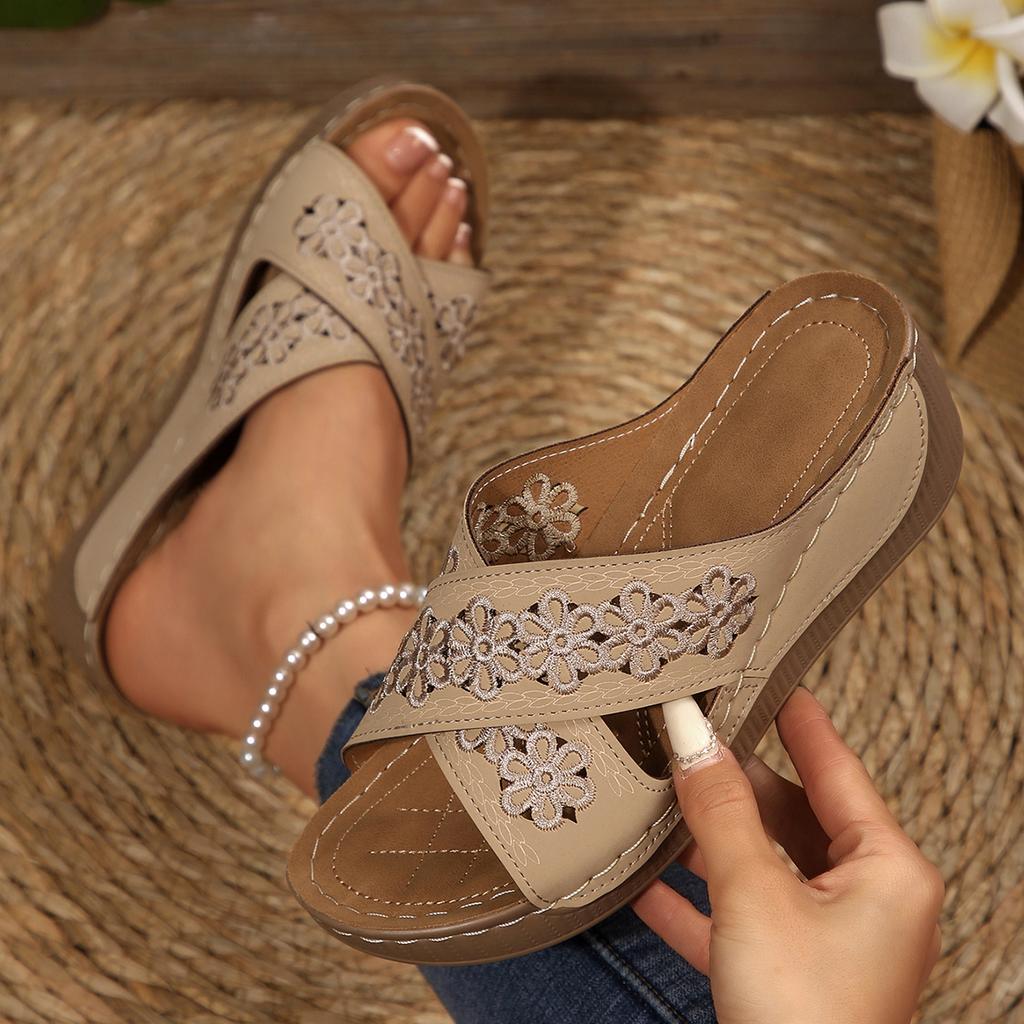 Sommer Damen Keilsandalen Premium Orthopädische Zehensandalen Vintage Anti-Rutsch Leder Lässige Damen Plateau Retro Schuhe Neu