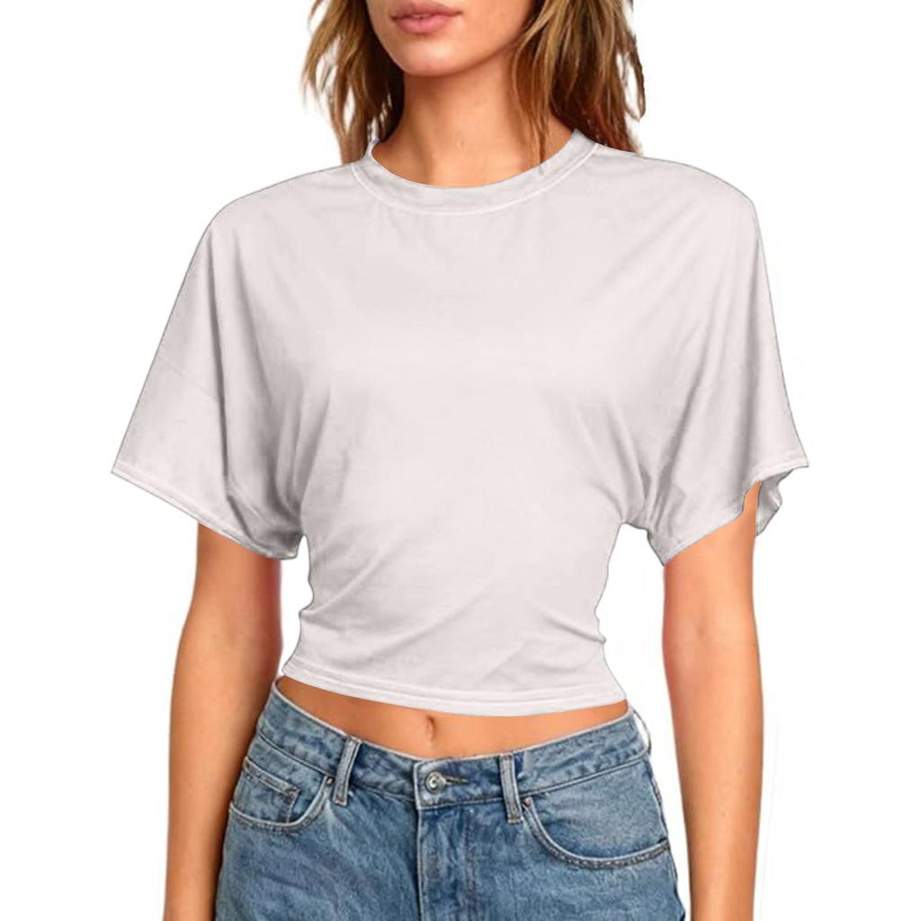 Women Workout Short Sleeve Crop Tops Sexy Backless Shirts