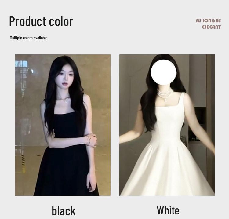 High-End White Sleeveless Slimming Camisole Dress for Girls with Inner Layer - Perfect for Spring Birthdays