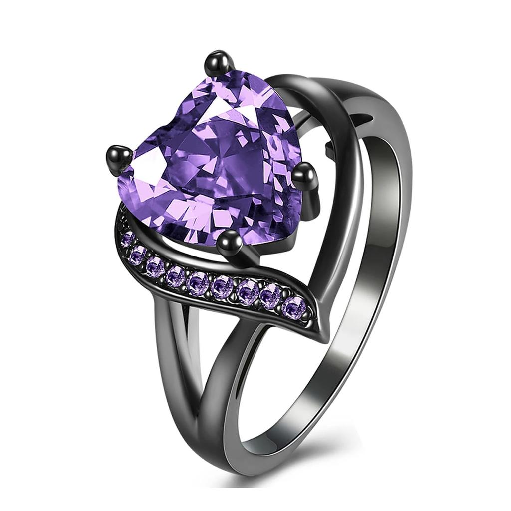 Fashion Couple Rings Romantic Women Heart Purple Rhinestones Zircon Ring Men Stainless Steel Celtic Dragon Ring Wedding Jewelry