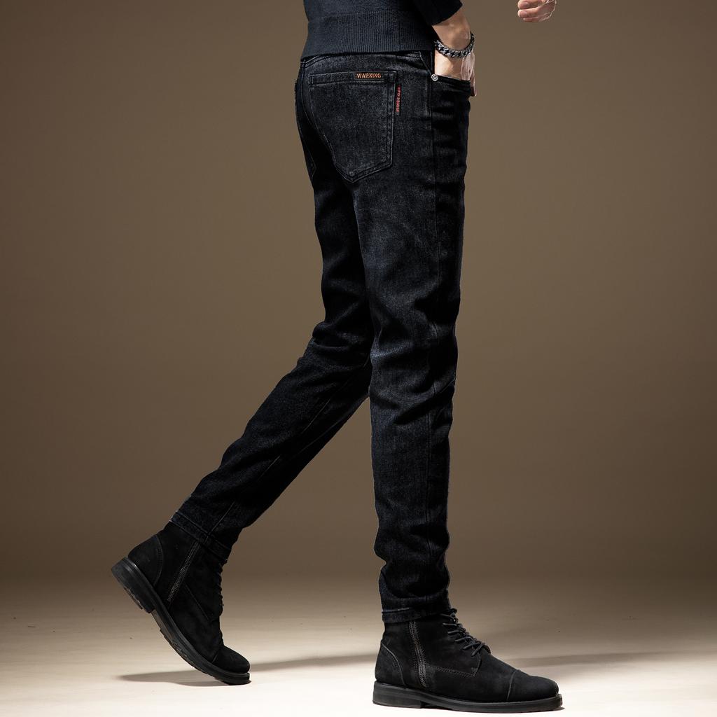 Autumn new high-end elastic black men's jeans trendy brand slim-fitting small feet casual versatile and thin pants men