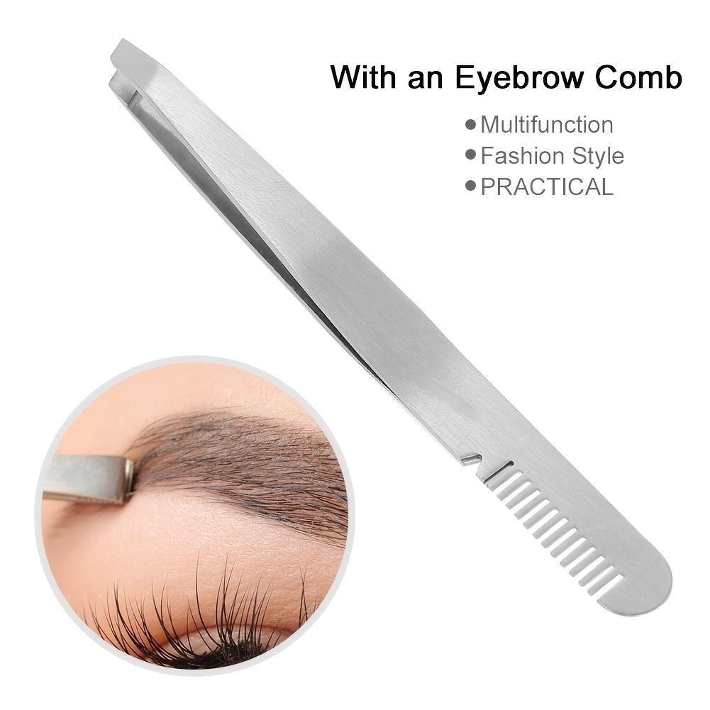 2-in-1 Stainless Steel Eyebrow Tweezers & Comb - Precision Slanted Tip for Easy Hair Removal, Ideal for Men & Women