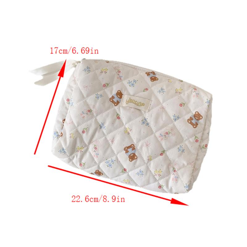 Cute Bear Print Cosmetic Bag Large-Capacity Portable Travel Toiletry Bag Storage Bag  Student Pencil Case Girly Gifts