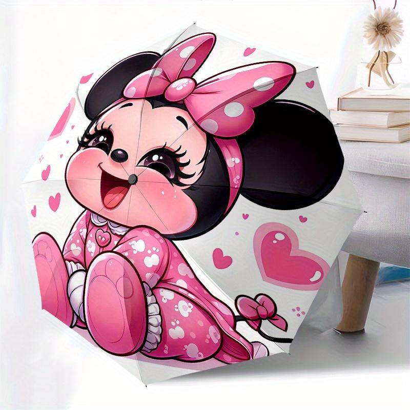 Disney Minnie Mouse Manual Opening and Closing Umbrella - 8-Rib Reinforced Folding Design, Lightweight