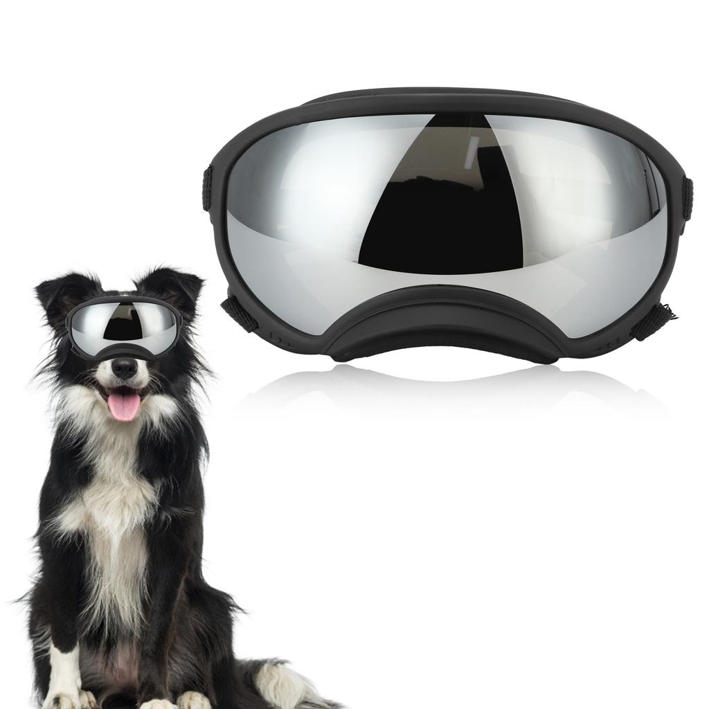 Dog Goggles Anti UV Strong Impact Resistance Adjustable Elastic Large Breed Dog Goggles Pet Sunglasses Silver Eyeglass