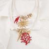 Unique Creative European American Exaggerated Blood Coral Branch Sun Pendant Bohemian Leather Rope Necklace Women Trendy Jewelry