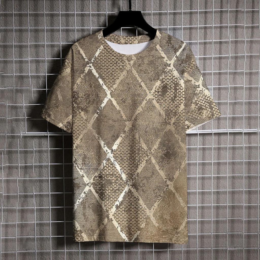 Summer Men's Short Sleeve T-Shirt Vintage Striped 3d Print Everyday Street Casual Crew-Neck Wear Oversize Tops Tees Size XXS-6XL