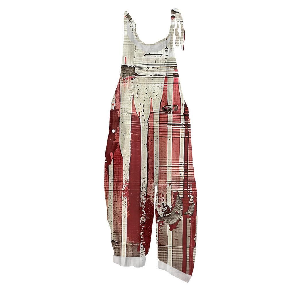 Women's Jumpsuit  Print Casual Loose Vintage Shoulder Strap Cotton Linen