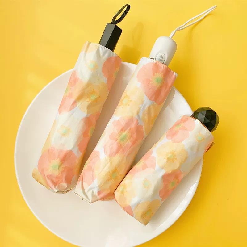 Automatic Umbrella Girls' Rain and Rain Dual-Use Small Foldable Sun Umbrella Sun Protection UV Protection Reinforcement Wind Resistance