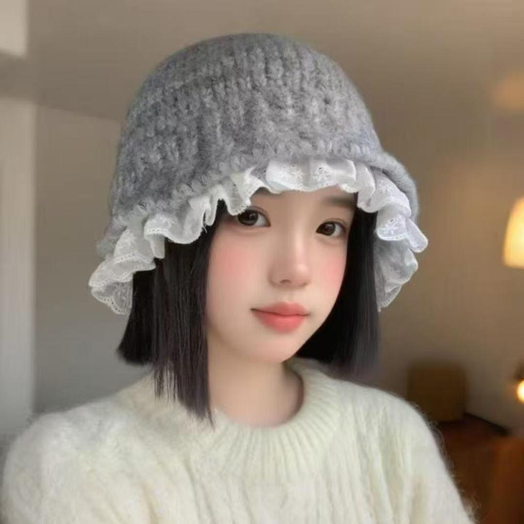 Lace Ruffle Edge Knitted Fisherman Hat: Women's Sweet & Warm Autumn/Winter Accessory 2025